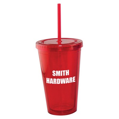 16 Oz. Plastic Tumbler Cup W/Straw