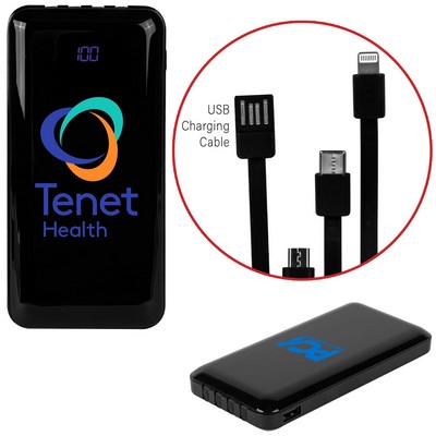 10,000 mAh Power Bank w/Built-In Charge Cables